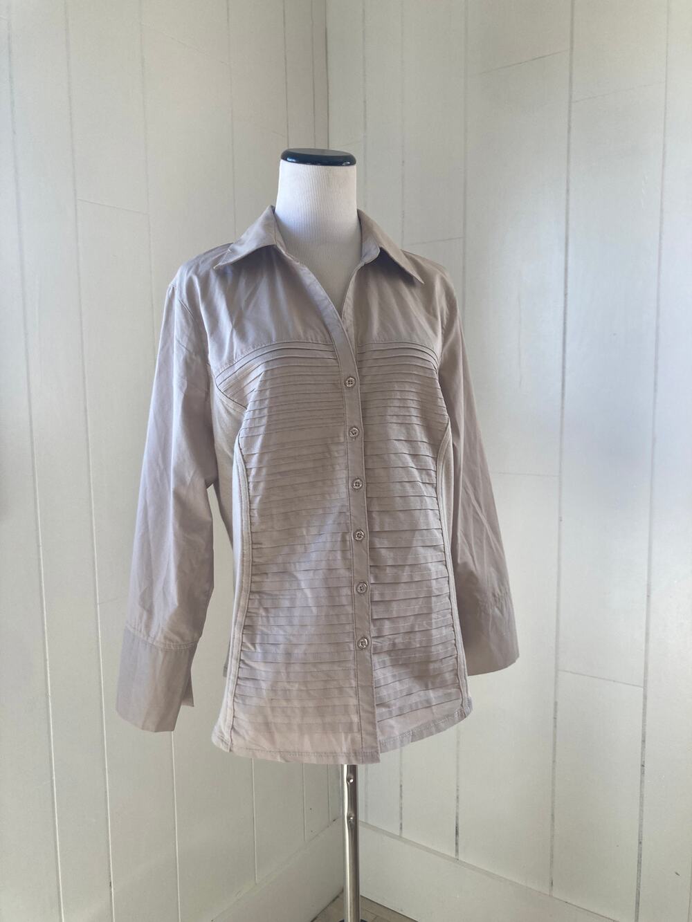 Zac & Rachel Khaki Mixed Media Buttondown Shirt, Size PXL